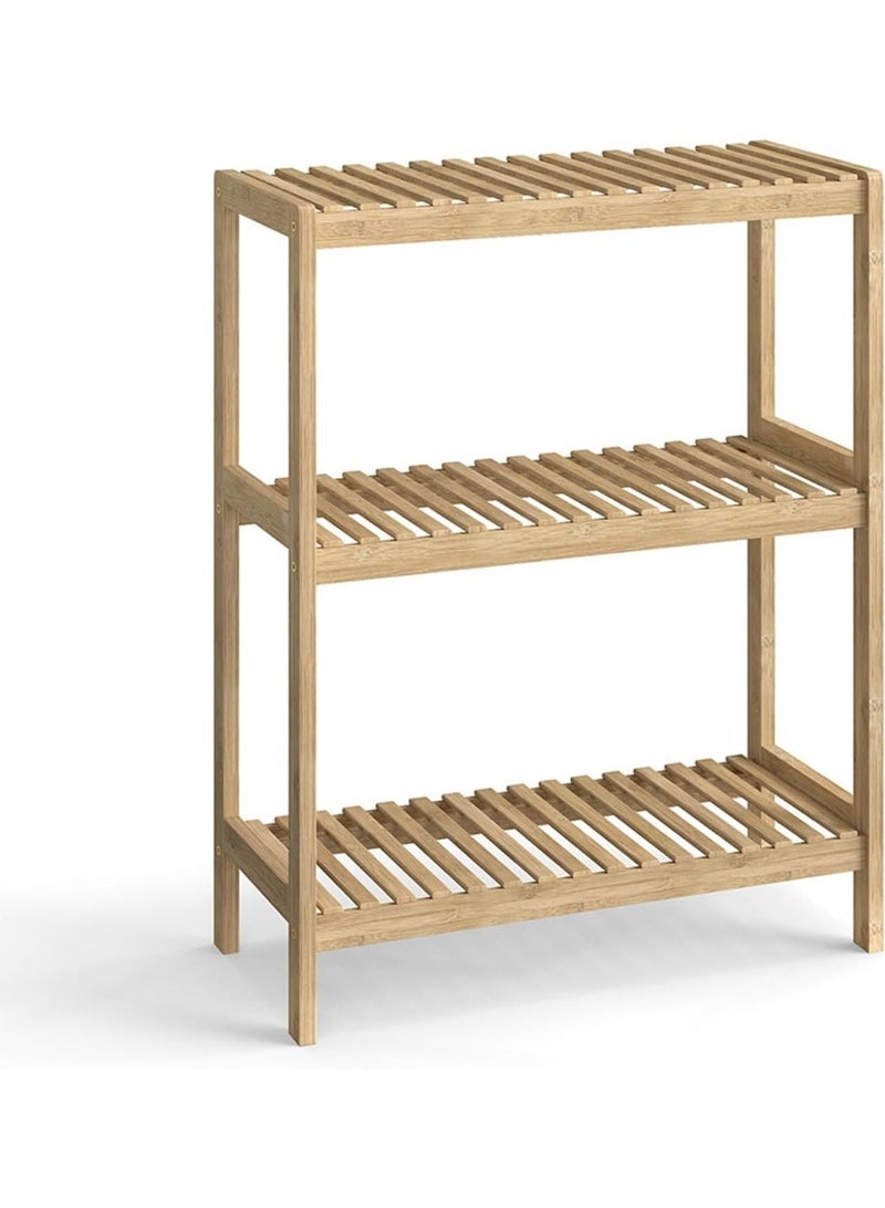 3-Tier Bamboo Free Standing Shelf, Multi-Functional Small Bookshelf for Bathroom, Kitchen, Living Room, Office1 - Image 1