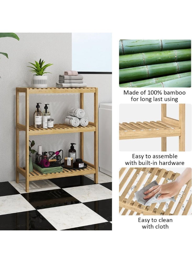 3-Tier Bamboo Free Standing Shelf, Multi-Functional Small Bookshelf for Bathroom, Kitchen, Living Room, Office1 - Image 3