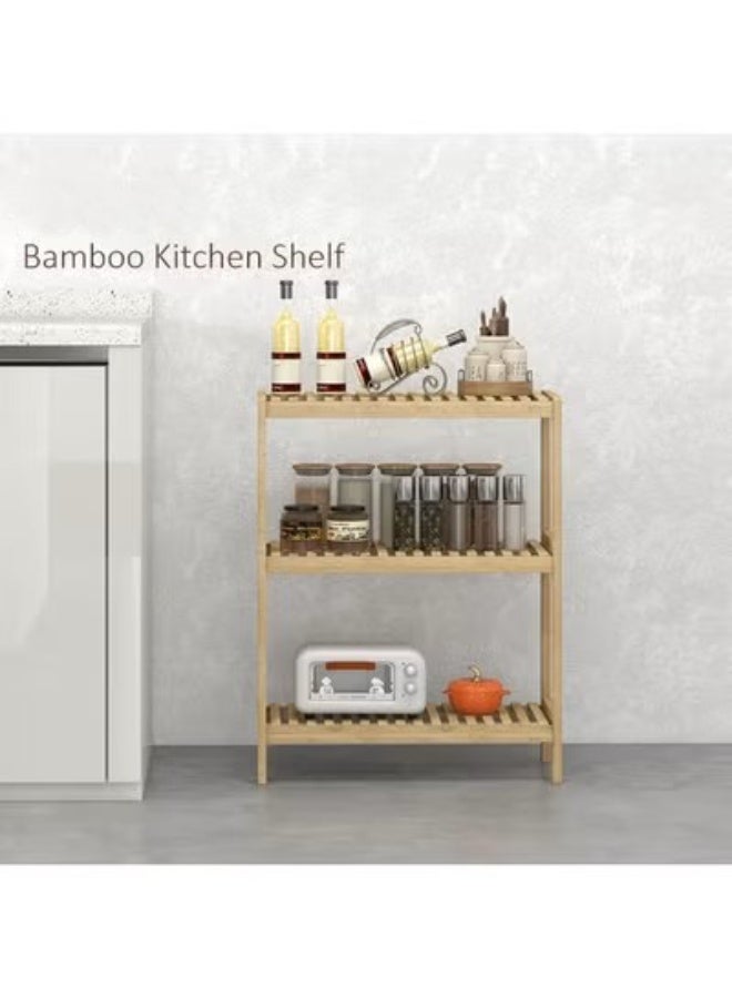 3-Tier Bamboo Free Standing Shelf, Multi-Functional Small Bookshelf for Bathroom, Kitchen, Living Room, Office1 - Image 5
