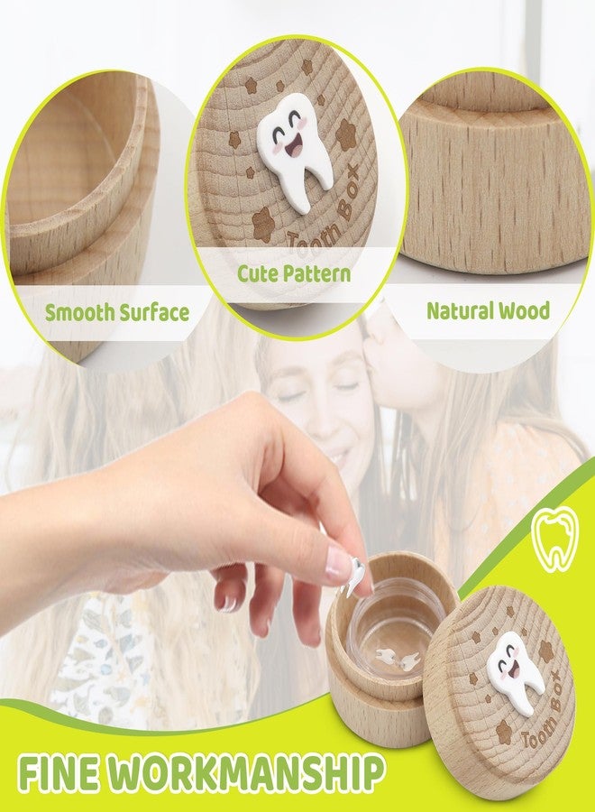 ACOSIY Wooden Tooth Fairy Box, Cute Tooth Fairy Tooth Holder, Tooth Fairy Kit with Tooth Fairy Coin and Transparent Storage Box, 3D Carved First Tooth Keepsake Box for Lost Teeth (Smiley) - Image 4