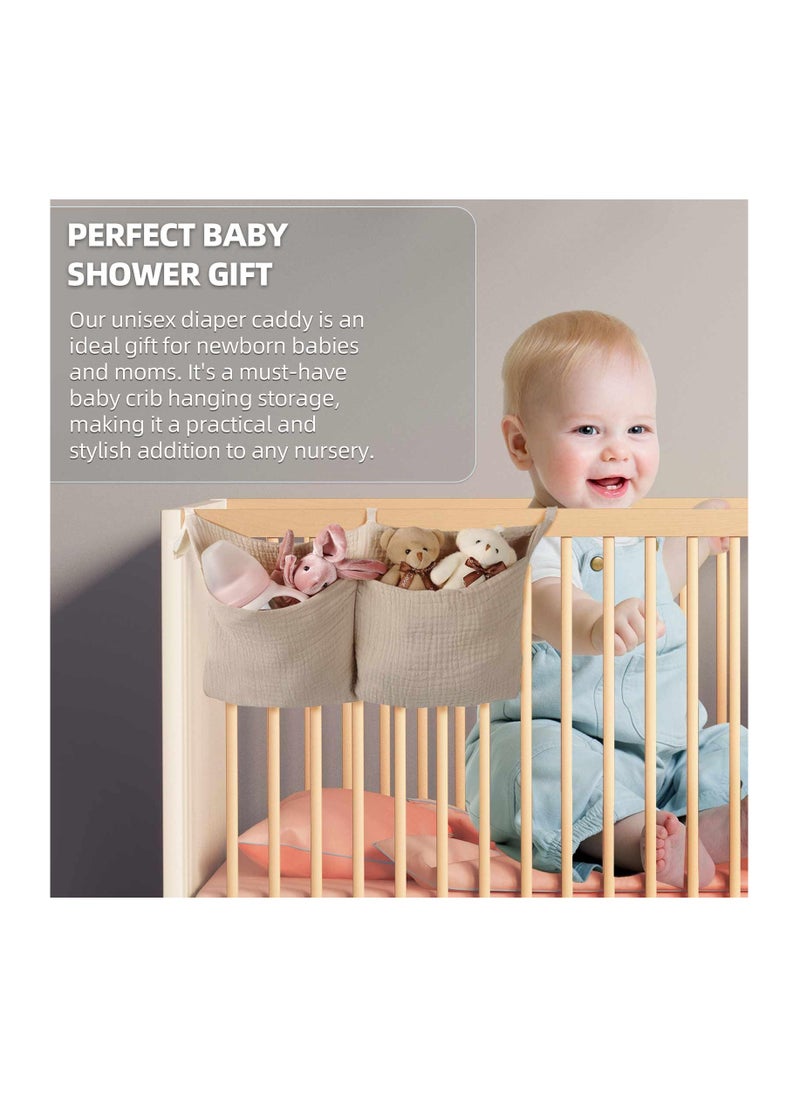 Excefore - Diaper Caddy and Organizer for Changing Table and Crib Multi-Functional Hanging Diaper Stacker Nursery Organizer for Cribs Diaper Holder Baby Crib Hanging Storage and Accessories(Khaki, 8"x15") - Image 1
