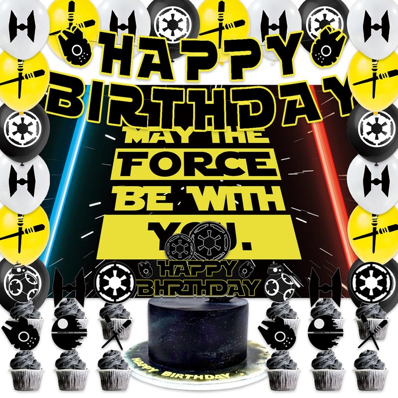 Ailimy 42Pcs May The Force Be With You Party Supplies Galaxy Party Decorations Including Birthday Banner, Cake Toppers, Balloons, Backdrop Stars Birthday Party - Image 1