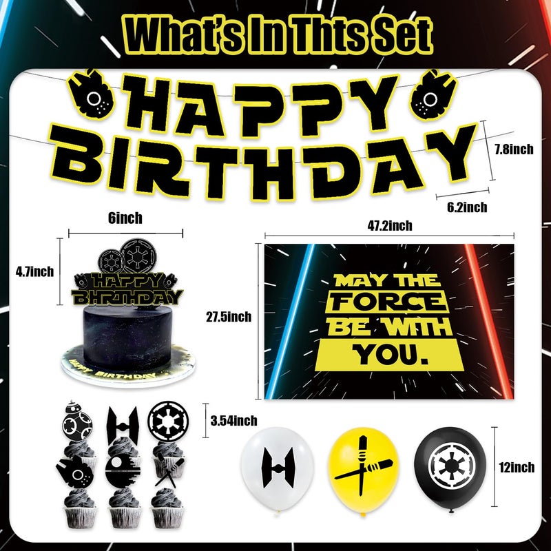 Ailimy 42Pcs May The Force Be With You Party Supplies Galaxy Party Decorations Including Birthday Banner, Cake Toppers, Balloons, Backdrop Stars Birthday Party - Image 3