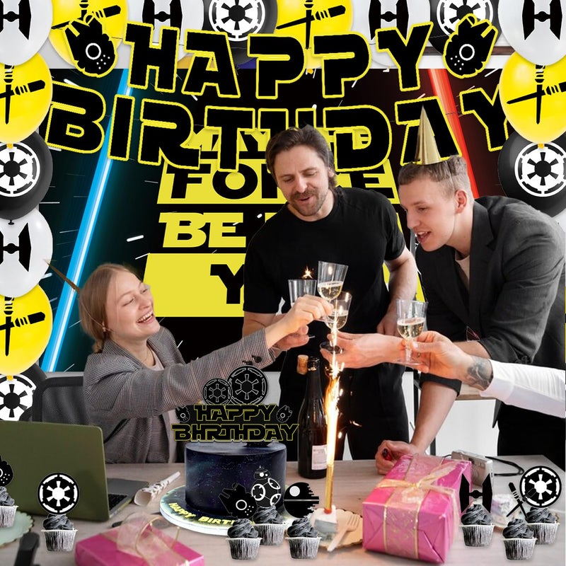 Ailimy 42Pcs May The Force Be With You Party Supplies Galaxy Party Decorations Including Birthday Banner, Cake Toppers, Balloons, Backdrop Stars Birthday Party - Image 5