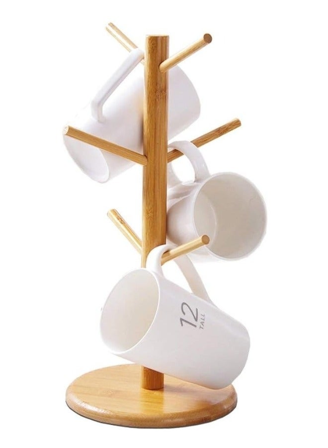 Happy Home Tree Shaped Cup Holder, Coffee, Bamboo, Drying Rack with 6 Hooks - Image 1