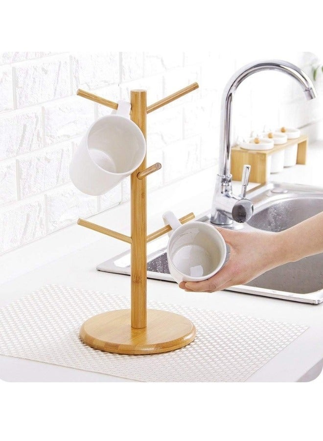 Happy Home Tree Shaped Cup Holder, Coffee, Bamboo, Drying Rack with 6 Hooks - Image 3