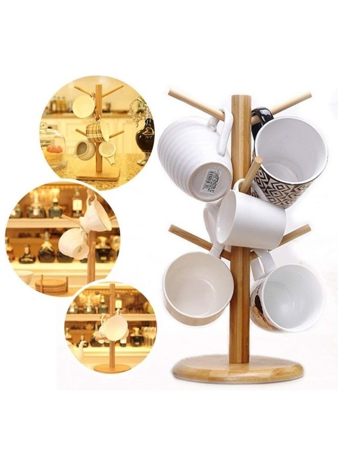 Happy Home Tree Shaped Cup Holder, Coffee, Bamboo, Drying Rack with 6 Hooks - Image 2