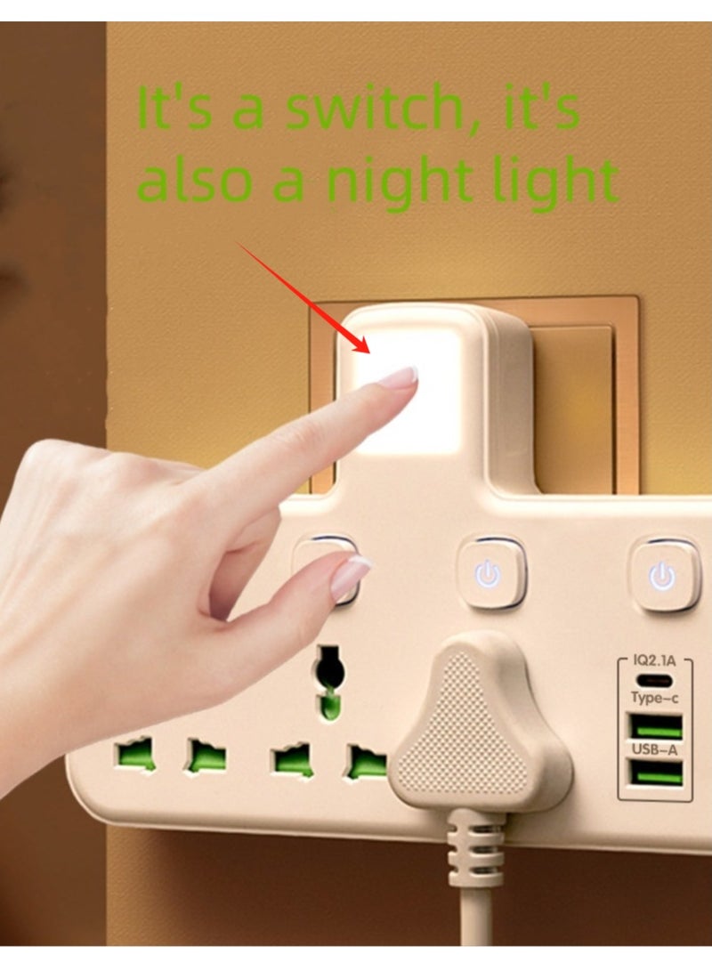 مقبس USB محول الطاقة اللاسلكية المجلس مع لينة ضوء الليل التبديل إدراج متعددة المقبس ، منفذ الناقل التسلسلي العام ، ومناسبة للعائلات والمكاتب والسفر  - Image 1