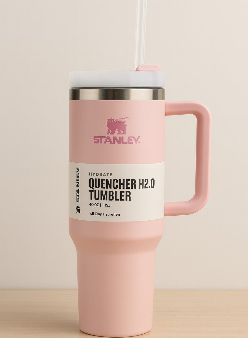 Stanley 40 Oz Stanley Quencher H2.0 FlowState Stainless Steel Vacuum Insulated Tumbler with Lid and Straw for Water, Iced Tea or Coffee, Smoothie and More (Light pink) - Image 1