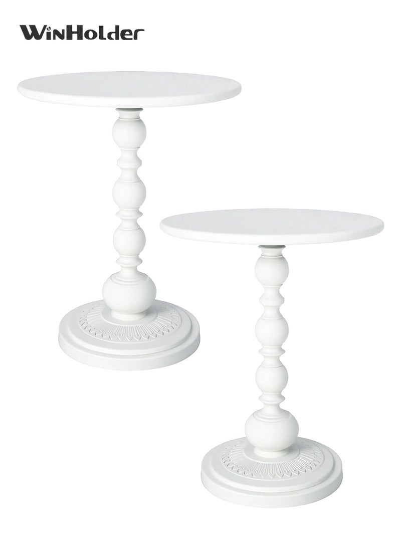 WinHolder 2-Pieces Coffee Table, Living Room Round Side Table, Modern Simple Corner Metal Iron Outdoor Service table, Easy Assembly, White 40x40x52 - Image 1