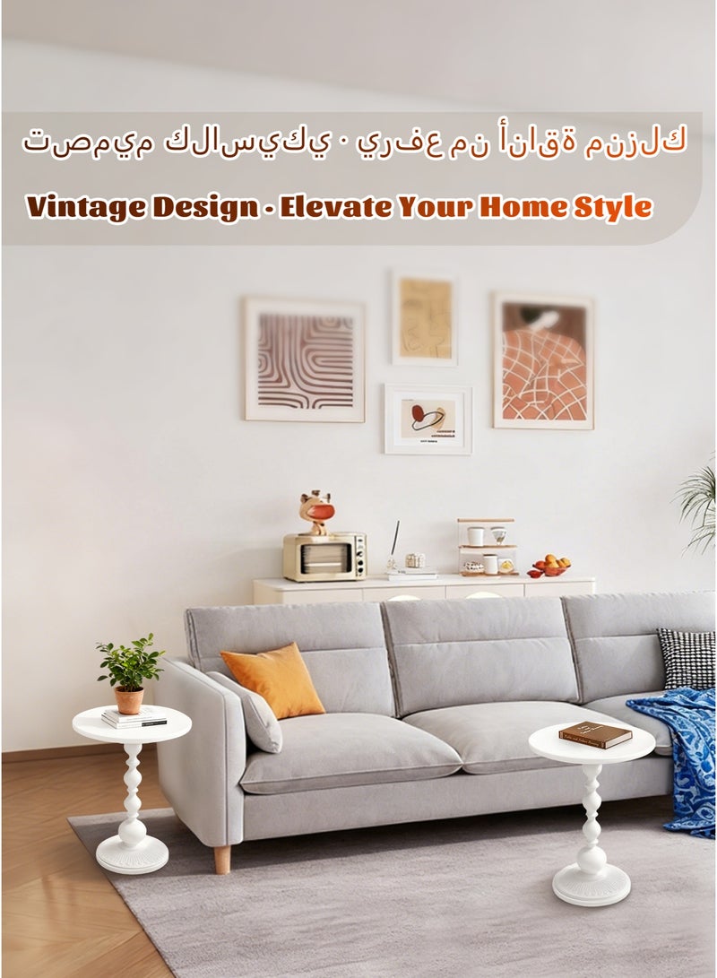 WinHolder 2-Pieces Coffee Table, Living Room Round Side Table, Modern Simple Corner Metal Iron Outdoor Service table, Easy Assembly, White 40x40x52 - Image 4