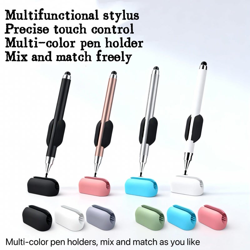 Rgar 4pcs Stylus+6 Silicone Pen Clip,Pencil Holder for iPhone/ipad iOS/Android 15/14 Table,Compatible with Samsung A11+/A11/A9/A8/Fire Max 11/10/8 All Capacitive Touch Screen (colors4+6Pen Holder) - Image 5