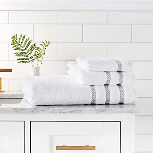 Vera Wang - Bath Towels, 100% Soft & Absorbent Terry Cotton, Low Linting and Fade Resistant, Medium Weight Bathroom Towels (Textured Trellis Grey, 3 Piece) - Image 2