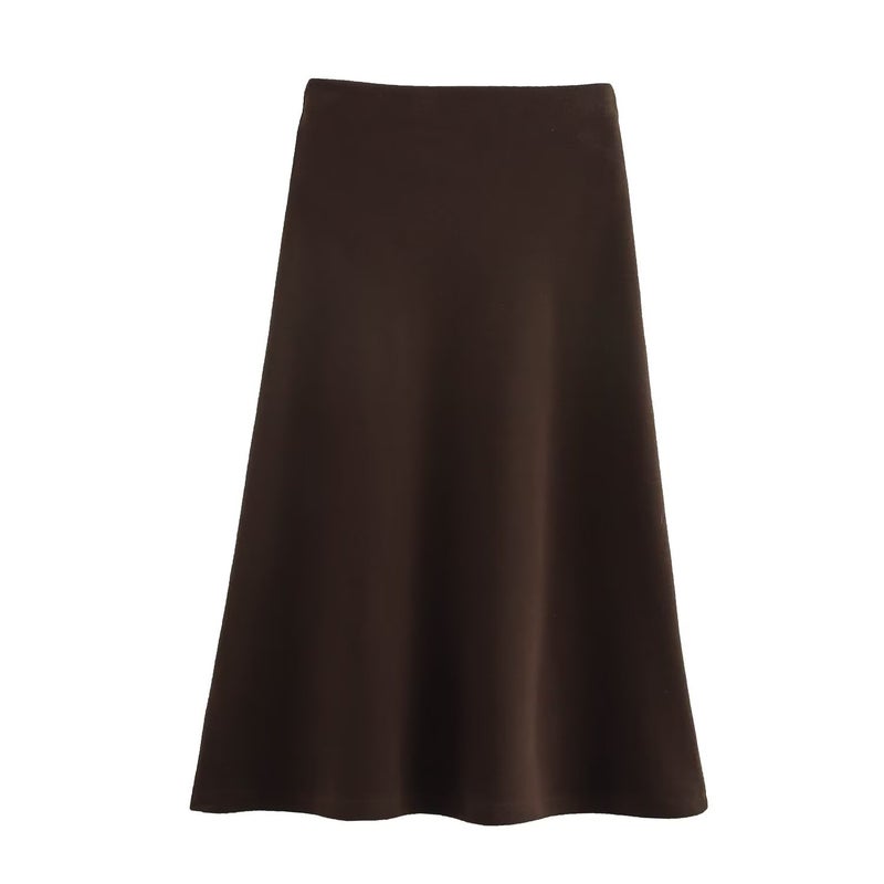 ZA cross-border womens clothing wholesale round neck short sleeve knitted jacket A- shaped skirt suit 0858674 0858673 Brown skirt