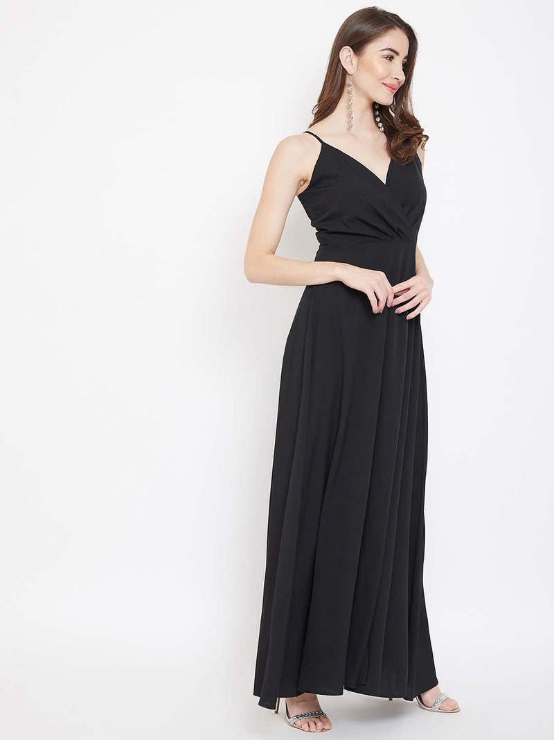 Berrylush Black Front Slit Shoulder Strap Maxi Dress | Polyester - Image 4