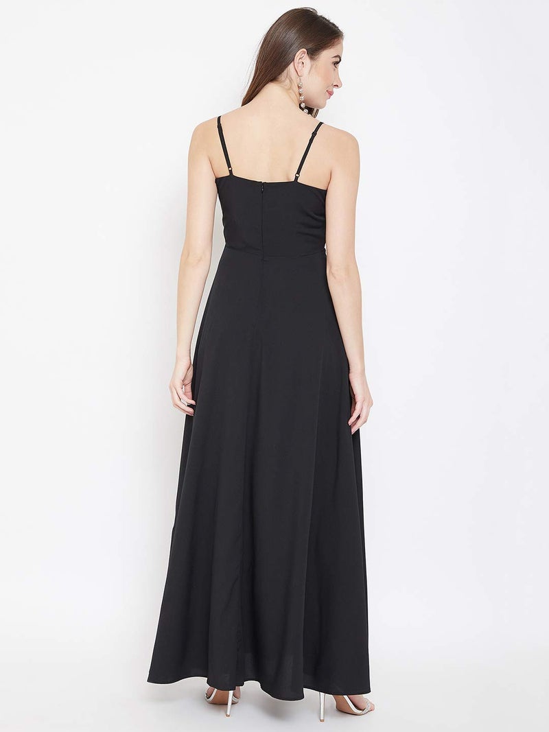Berrylush Black Front Slit Shoulder Strap Maxi Dress | Polyester - Image 5