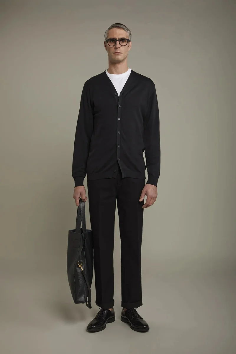 Doppelganger Men's sweater V collar 100% cotton regular fit - Black