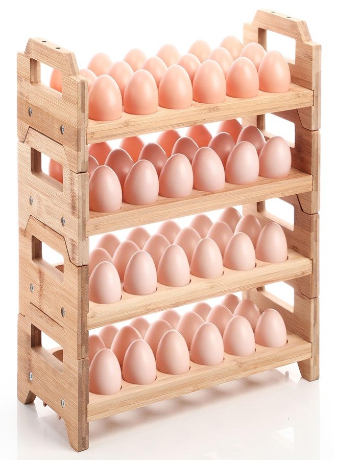 Reallnaive 4 Tier Wooden Egg Holder for Countertop, Bamboo Stackable Fresh Eggs Storage Farmhouse Collecting Rack for Gathering Kitchen Organizer or Easter Egg Display, Stackable with 72 Eggs(Wood) - Image 1