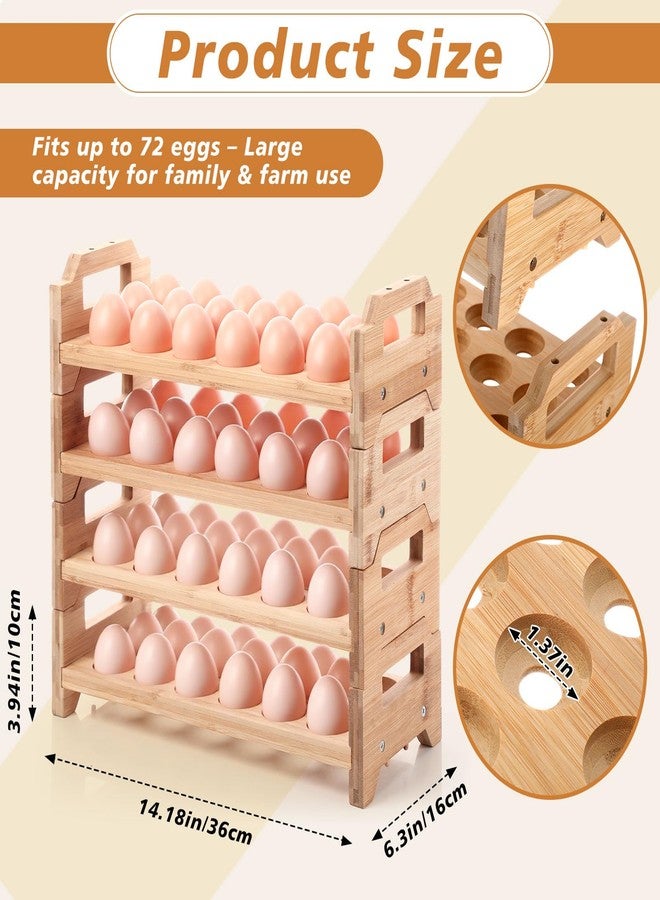 Reallnaive 4 Tier Wooden Egg Holder for Countertop, Bamboo Stackable Fresh Eggs Storage Farmhouse Collecting Rack for Gathering Kitchen Organizer or Easter Egg Display, Stackable with 72 Eggs(Wood) - Image 2