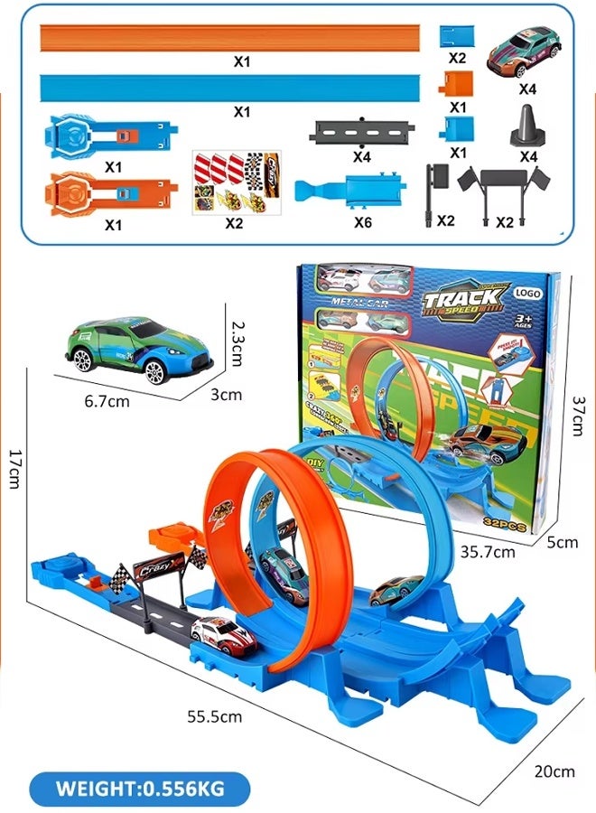 32 قطعة مجموعة سيارات ألعاب بالإطلاق على المسار سباق سيارات على المسار لشخصين لعبة مضمار DIY مجموعة سباقات السيارات على المسار ألعاب للأولاد - Image 2