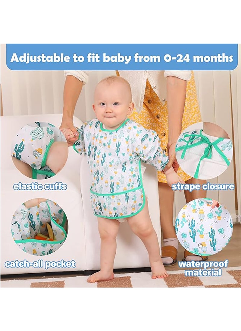 Generic - 5 Pcs Long Sleeve Baby Bibs Waterproof Sleeved Bib Washable Soft Infant Feeding Bibs Toddler Painting Apron Bibs with Pocket - Image 1