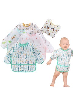 5 Pcs Long Sleeve Baby Bibs Waterproof Sleeved Bib Washable Soft Infant Feeding Bibs Toddler Painting Apron Bibs with Pocket