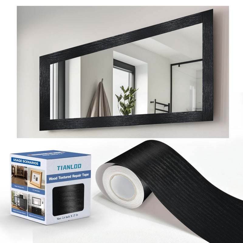 TIANLDD 27 FT Wood Grain Wallpaper Border, Removable Waterproof Mirror Border Peel and Stick,Bathroom Mirror Frame Border.(Black) - Image 1