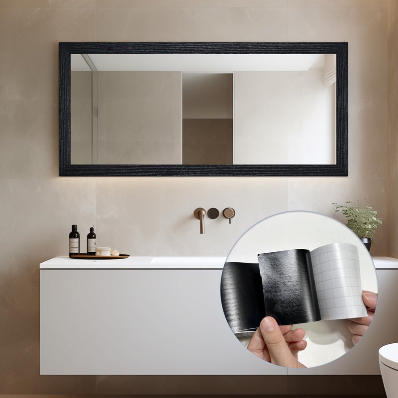 TIANLDD 27 FT Wood Grain Wallpaper Border, Removable Waterproof Mirror Border Peel and Stick,Bathroom Mirror Frame Border.(Black) - Image 5