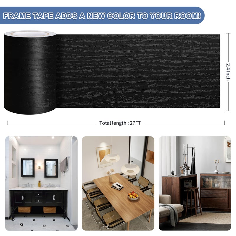 TIANLDD 27 FT Wood Grain Wallpaper Border, Removable Waterproof Mirror Border Peel and Stick,Bathroom Mirror Frame Border.(Black) - Image 3