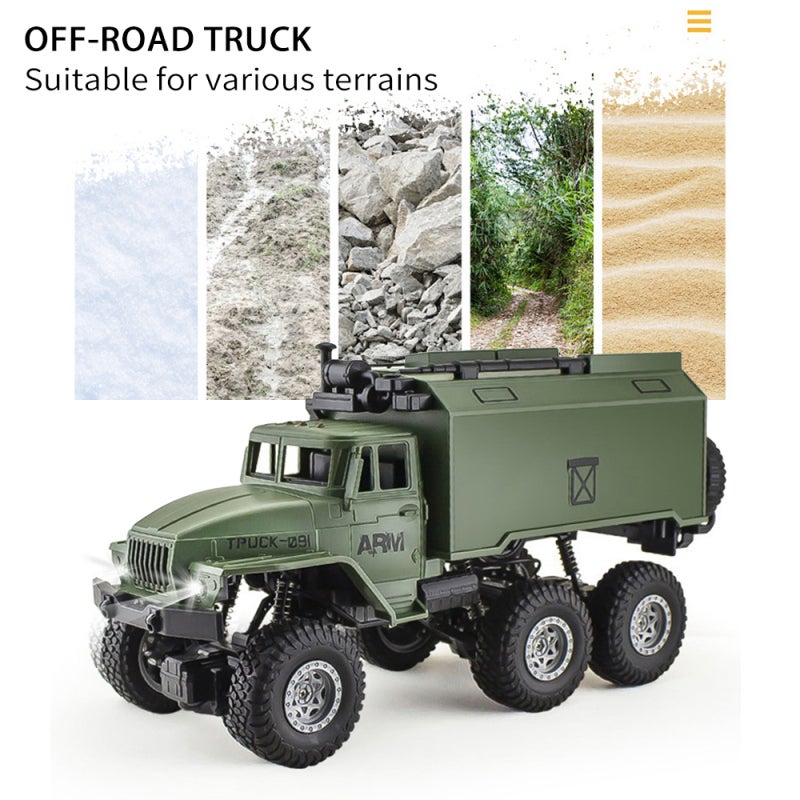 Remote Control Truck: 1/16 Scale Green Military Command Vehicle - 6WD Durable ABS & Metal Construction With LED Lights Easy Precise Control for Kids, Adults, Hobbyists & Collectors - Image 3
