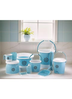 Nabhya Nabhya 11 Pc Set Bathroom Accessories Set Heavy Plastic Bath Set Bathroom Bucket(20Ltr), Tub(18Ltr),Mug,Dustbin,Stool Etc,11 Pieces Combo Set for Home, Kitchen & Bathroom (Falcon 11 Pc, Blue)  - Image 1