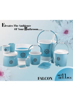 Nabhya Nabhya 11 Pc Set Bathroom Accessories Set Heavy Plastic Bath Set Bathroom Bucket(20Ltr), Tub(18Ltr),Mug,Dustbin,Stool Etc,11 Pieces Combo Set for Home, Kitchen & Bathroom (Falcon 11 Pc, Blue)  - Image 2