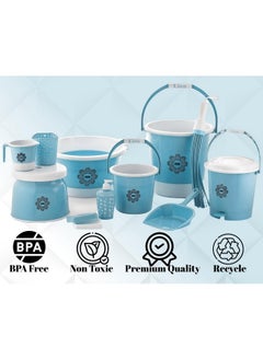 Nabhya Nabhya 11 Pc Set Bathroom Accessories Set Heavy Plastic Bath Set Bathroom Bucket(20Ltr), Tub(18Ltr),Mug,Dustbin,Stool Etc,11 Pieces Combo Set for Home, Kitchen & Bathroom (Falcon 11 Pc, Blue)  - Image 5