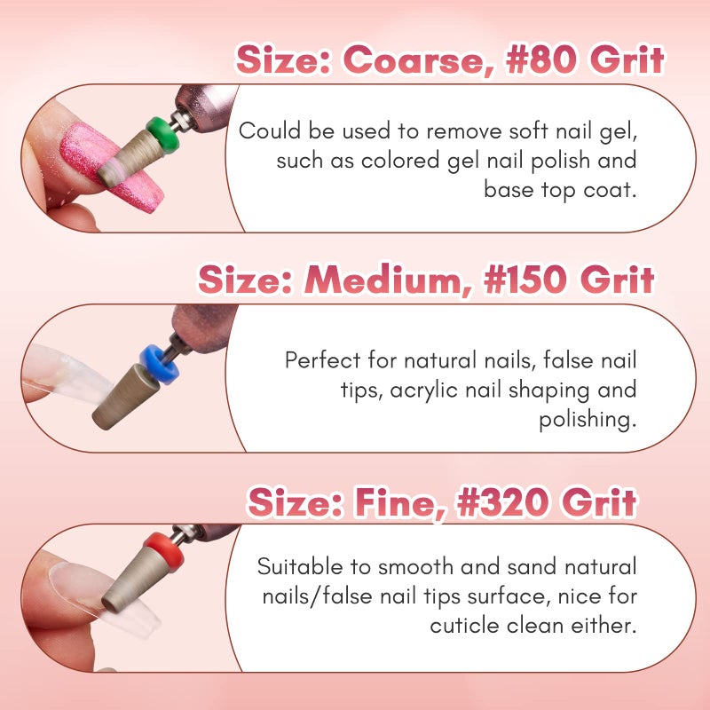 Makartt Nail Drill Bits, Tapered Barrel Carbide Diamond Sanding Bit for Gel Nail Polish Remove, Upgrade Nail Drill Tips with Cross Teeth and Dust-Proof Ring for Manicure Salon Nail Shaping, C #80 Grit - Image 5