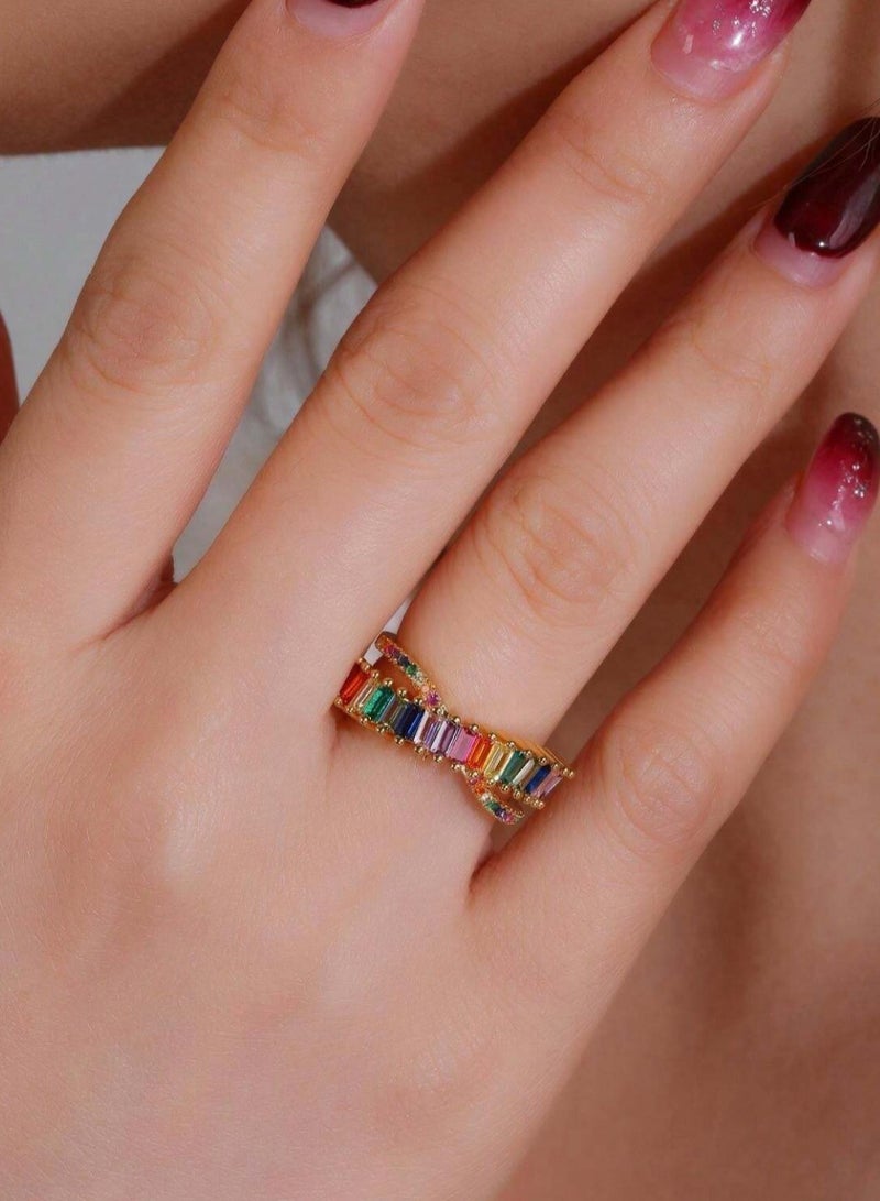 إيكوال خاتم نسائي فاخر مطلي باللون الذهبي بمقاس موحد - Image 1