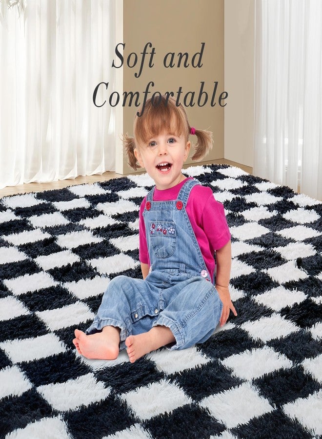 Andency 5x7 Ft Black and White Area Rug for Living Room Classic Checkered Shaggy Rug Non-Slip High Pile Soft Fluffy Rug Fuzzy Carpet Bedroom Kids Toddler Room Nursery Playroom, Cute Dorm Home Decor - Image 5