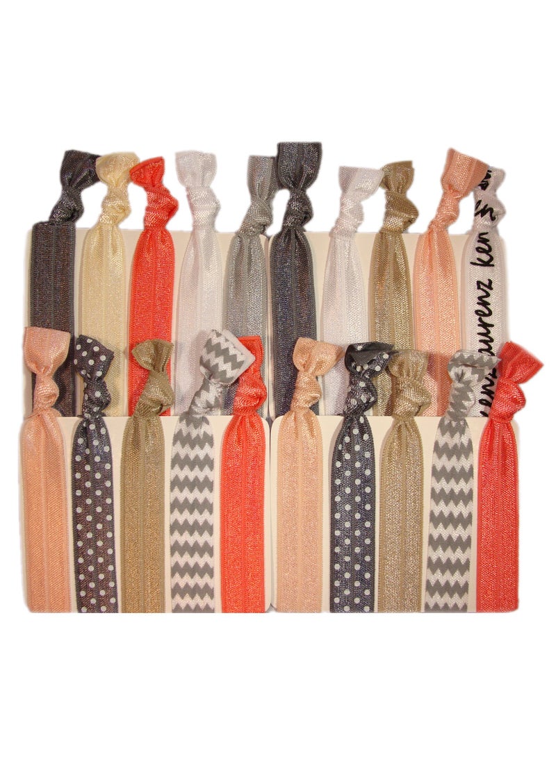 Kenz Laurenz Kenz Laurenz Hair Ties Ponytail Holders - 20 Pack "Silver Peach Chevron" No Crease Ouchless Elastic Styling Accessories Pony Tail Holder Ribbon Bands 