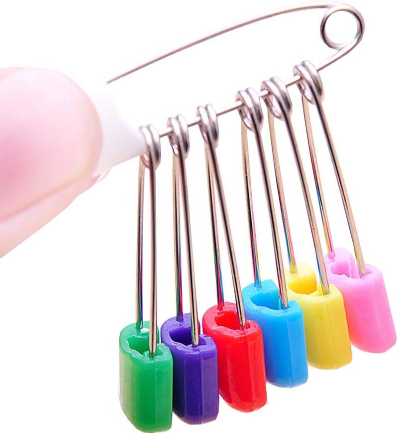 ARTCXC 1Box(100Pcs) 5Colors 55mm/ 2.2 Inch Safety Pins Plastic Head Stainless Steel Diaper Pins Safety Locking Cloth Diaper Nappy Pins - Image 2