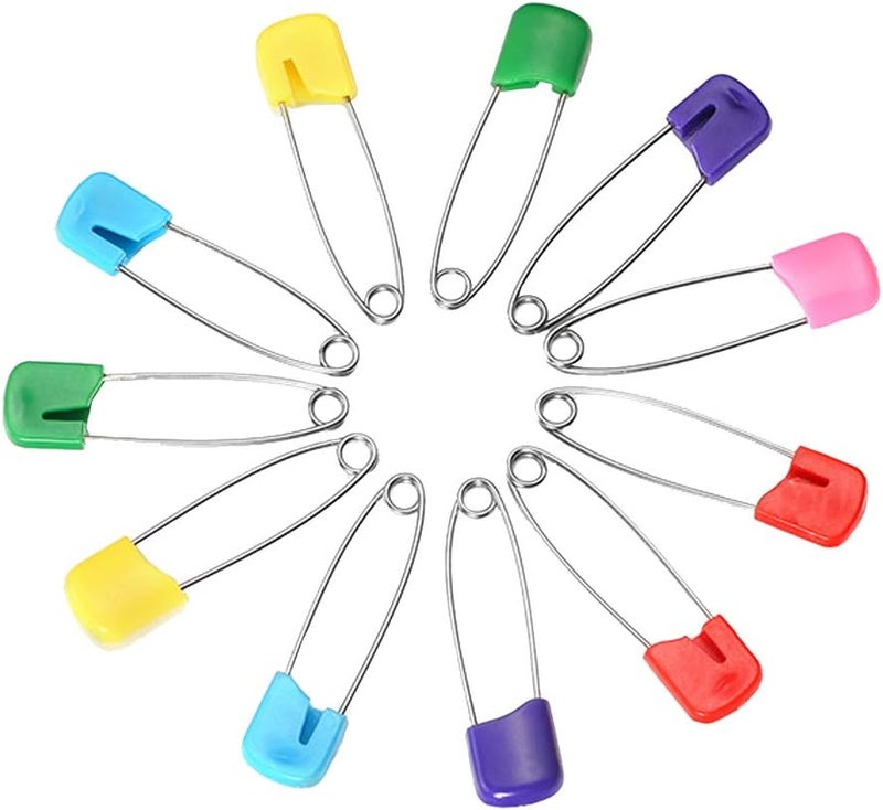 ARTCXC 1Box(100Pcs) 5Colors 55mm/ 2.2 Inch Safety Pins Plastic Head Stainless Steel Diaper Pins Safety Locking Cloth Diaper Nappy Pins - Image 4