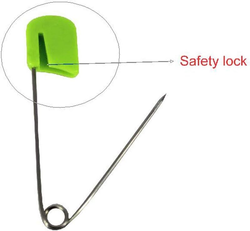 ARTCXC 1Box(100Pcs) 5Colors 55mm/ 2.2 Inch Safety Pins Plastic Head Stainless Steel Diaper Pins Safety Locking Cloth Diaper Nappy Pins - Image 3
