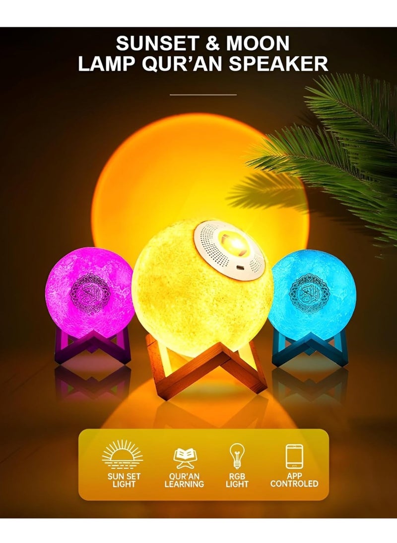 "Moon Lamp Quran Speaker – 3D Star Moon Light Table Lamp with Remote Control, 7-Color LED Night Light Speaker, Portable Islamic Quran Recitation Stand"