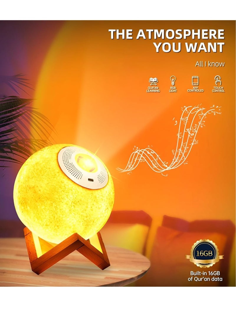 "Moon Lamp Quran Speaker – 3D Star Moon Light Table Lamp with Remote Control, 7-Color LED Night Light Speaker, Portable Islamic Quran Recitation Stand"