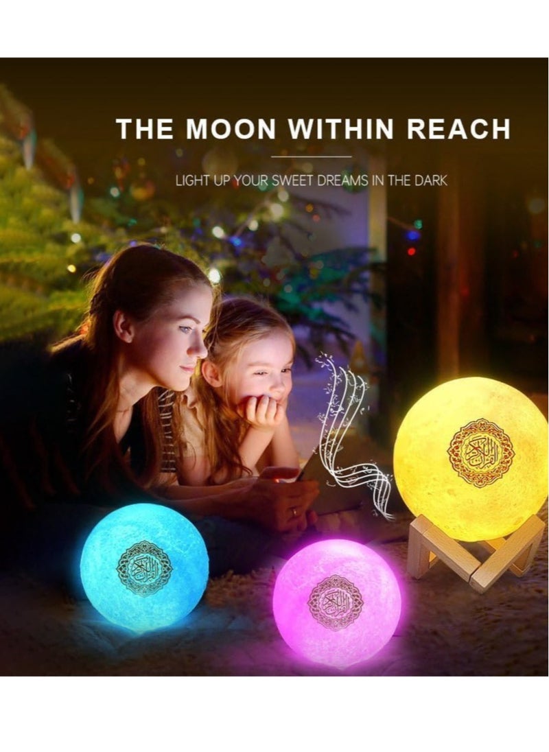 "Moon Lamp Quran Speaker – 3D Star Moon Light Table Lamp with Remote Control, 7-Color LED Night Light Speaker, Portable Islamic Quran Recitation Stand"