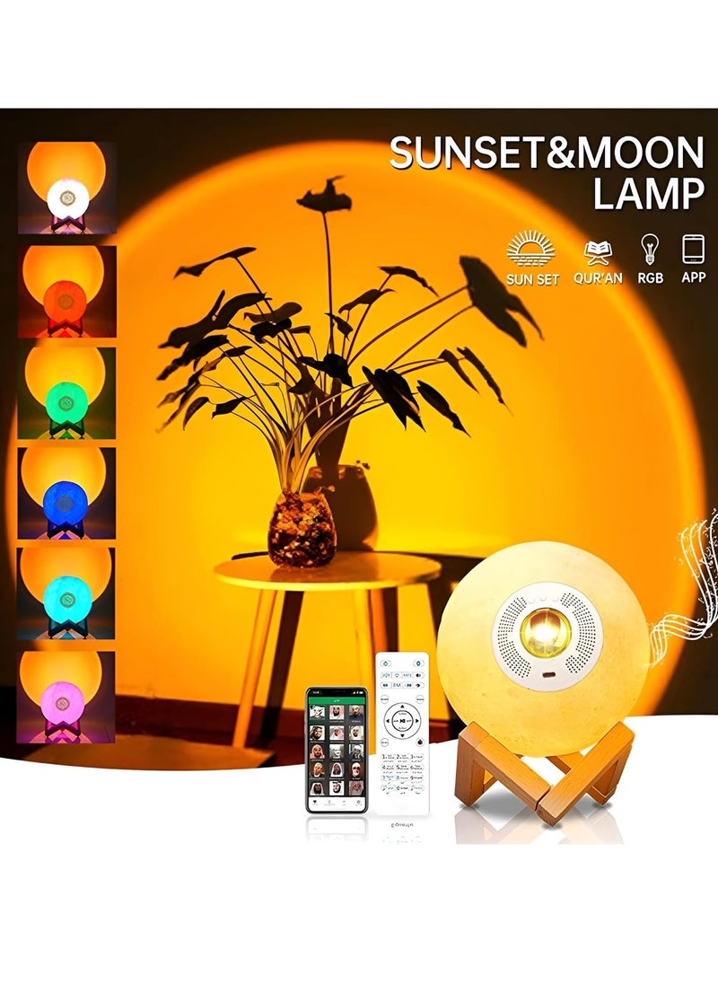 "Moon Lamp Quran Speaker – 3D Star Moon Light Table Lamp with Remote Control, 7-Color LED Night Light Speaker, Portable Islamic Quran Recitation Stand"