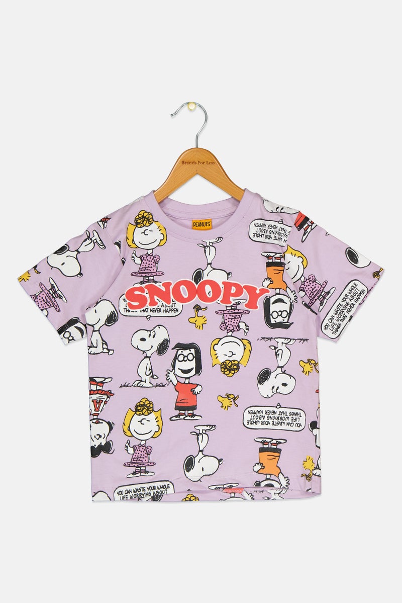 Peanuts Kids Girl Crew Neck Short Sleeve Allover Print Top, Multicolor - Image 2