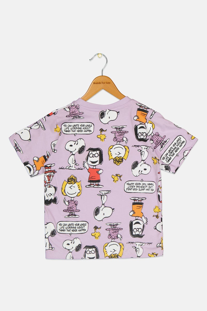 Peanuts Kids Girl Crew Neck Short Sleeve Allover Print Top, Multicolor - Image 3