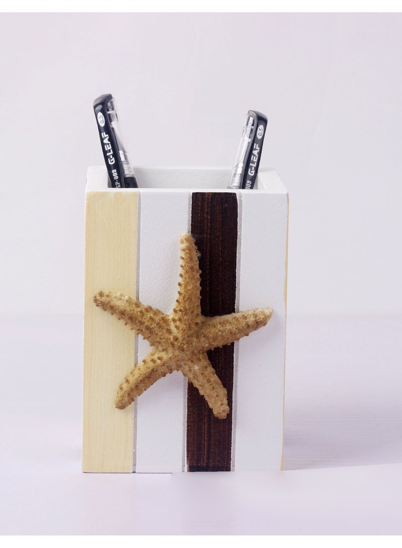 YINZUO Table Pencil Storage Holder Nautical Striped Desk Organizer Beach-Themed Pen Holders with Sailboat, Lifebuoy, Starfish, and Bird Decor - Image 3