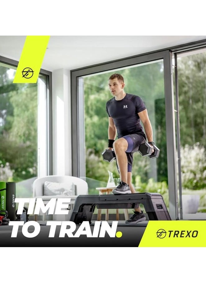 TREXO Hexagon Dumbbells17.5 kg Hex Dumbbells with Durable Rubberised Cast Iron for Strength Training with Ergonomic Chrome-Plated Handle Weights Training Home Dumbbell for Men and Women