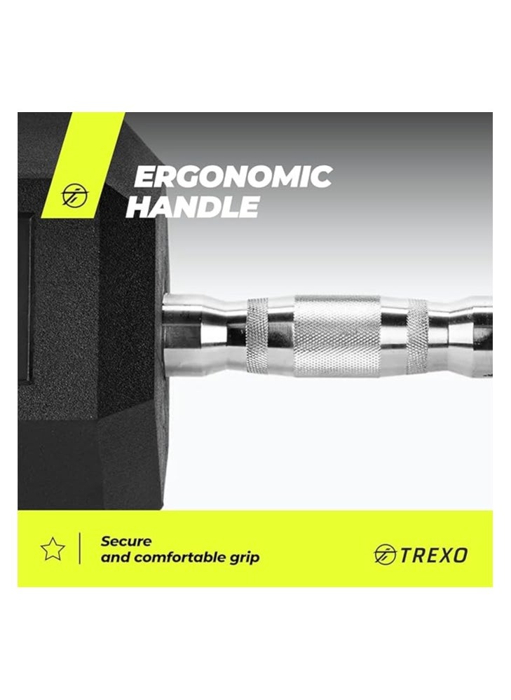 TREXO Hexagon Dumbbells17.5 kg Hex Dumbbells with Durable Rubberised Cast Iron for Strength Training with Ergonomic Chrome-Plated Handle Weights Training Home Dumbbell for Men and Women