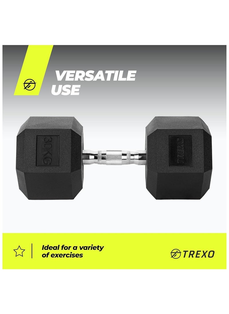 TREXO Hexagon Dumbbells17.5 kg Hex Dumbbells with Durable Rubberised Cast Iron for Strength Training with Ergonomic Chrome-Plated Handle Weights Training Home Dumbbell for Men and Women
